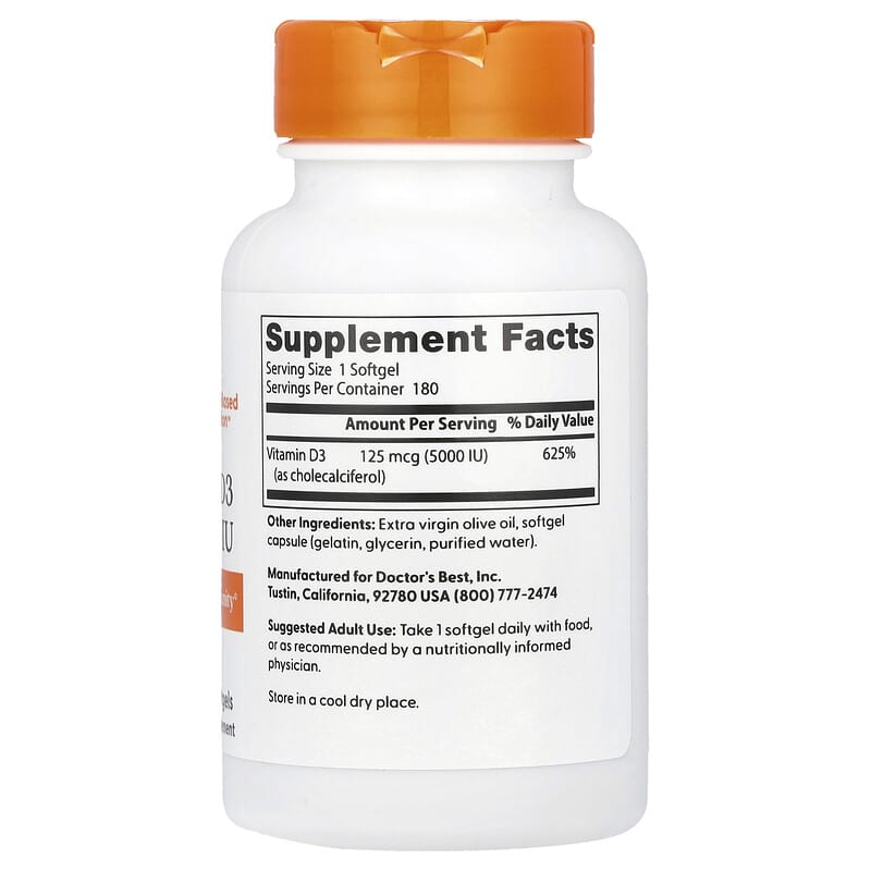 Doctor's Best, Vitamin D3, 125 mcg (5,000 IU), 180 Softgels - Medaid International