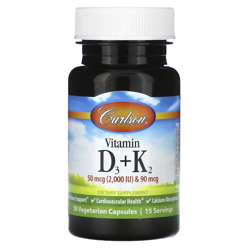 Carlson, Vitamin D3 + K2, 30 Vegetarian Capsules - Medaid International