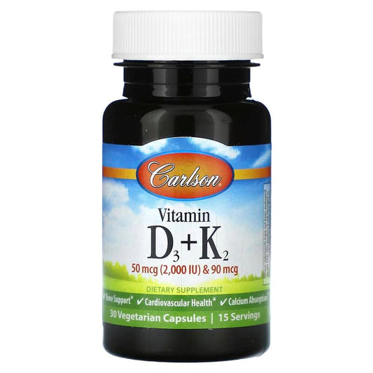 Carlson, Vitamin D3 + K2, 30 Vegetarian Capsules - Medaid International