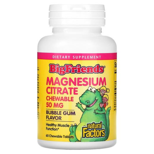 Natural Factors, Big Friends, Magnesium Citrate, Bubble Gum, 50 mg, 60 Chewable Tablets - Medaid International