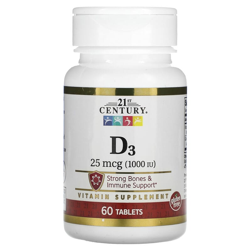 21st Century, D3, 25 mcg (1000 IU), 60 Tablets - Medaid