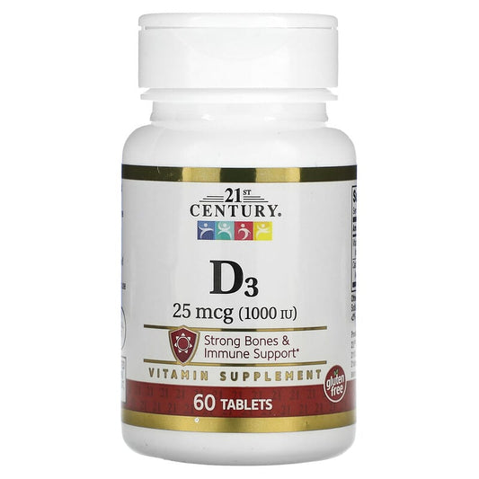 21st Century, D3, 25 mcg (1000 IU), 60 Tablets - Medaid