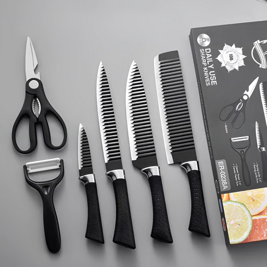 6-Piece Kitchen Knife Set | طقم سكاكين مطبخ مع قشارة ومقص - Medaid International