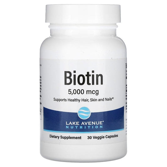 Lake Avenue Nutrition, Biotin, 5,000 mcg, 30 Veggie Capsules - Medaid International