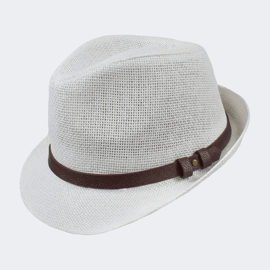 Stamion Trillby Leather Decoration Men Beach Hat White - Medaid International