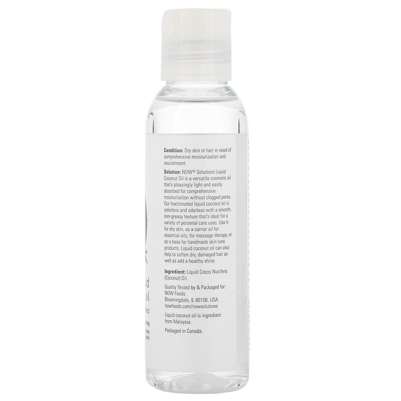 NOW Foods, Solutions, Liquid Coconut Oil, Pure Fractionated, 4 fl oz (118 ml) - Medaid International