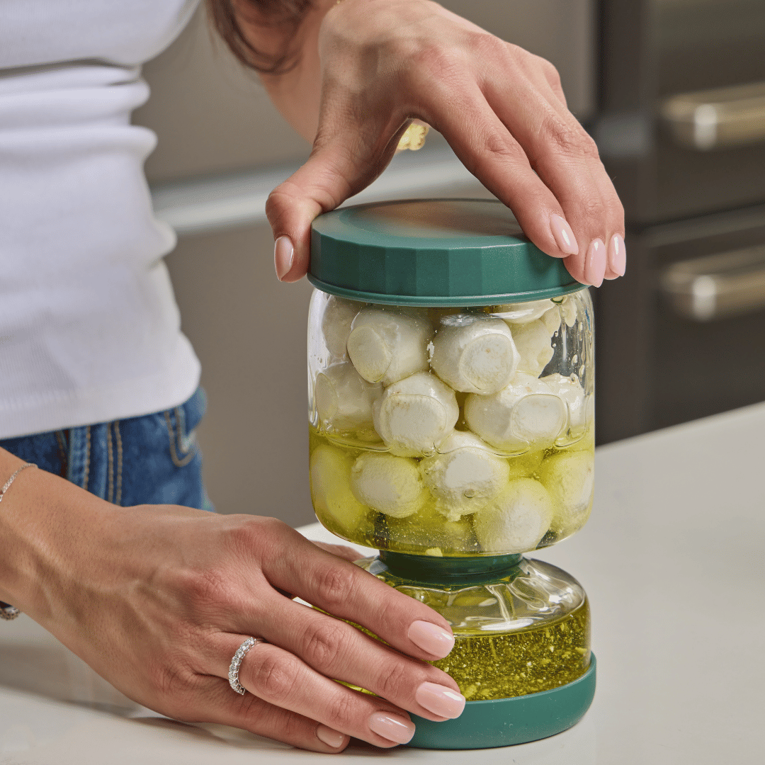 Olivra Flip-to-Strain Glass Jar