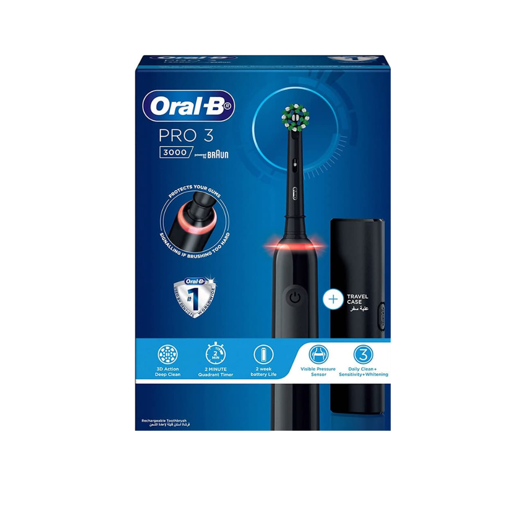 Oral B Pro 3 Electric Toothbrush With Travel Case - Black - Medaid