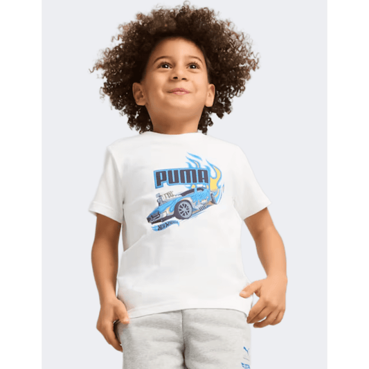 Puma X Hot Wheels Graphic Boys Lifestyle T-Shirt White - Medaid International