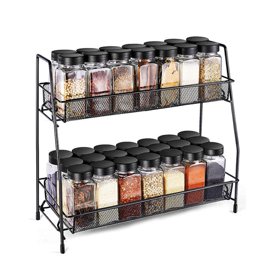 2 Tier Kitchen Counter Shelf Freestanding Bathroom Storage Shelves Multipurpose Rack Organizer for Kitchen Countertop Bathroom and Bedroom Black - Medaid International