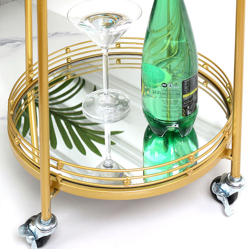 2 Tier Metal Round Mirrored Bar Cart Home Bar Serving Trolley with 4 Wheels with Brake for Kitchen Living Room Hotels - Medaid - Lebanon