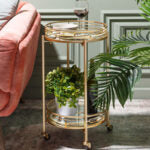 2 Tier Metal Round Mirrored Bar Cart Home Bar Serving Trolley with 4 Wheels with Brake for Kitchen Living Room Hotels - Medaid - Lebanon