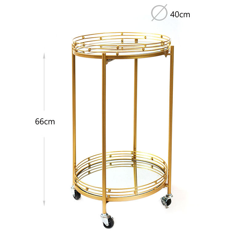 2 Tier Metal Round Mirrored Bar Cart Home Bar Serving Trolley with 4 Wheels with Brake for Kitchen Living Room Hotels - Medaid - Lebanon