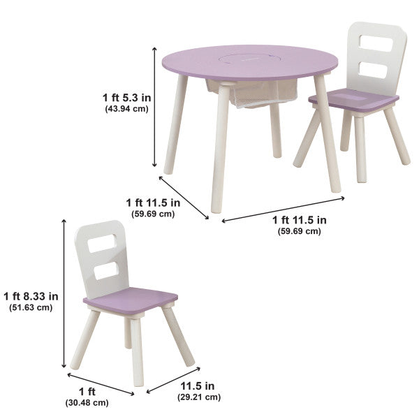 Round Storage Table & 2 Chair Set- Lavender - Medaid International