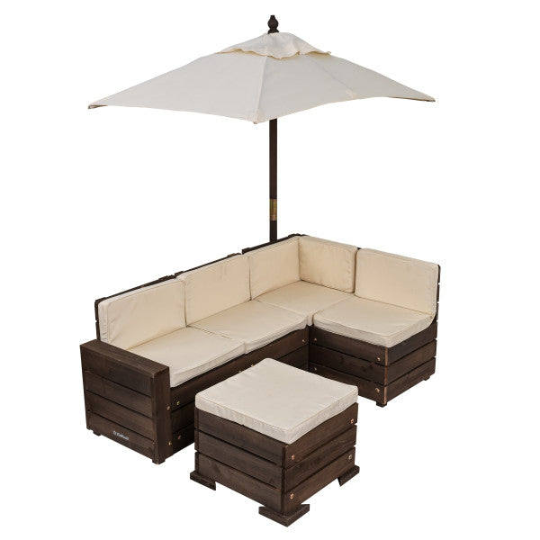Outdoor Sectional Ottoman & Umbrella Set- Bear Brown & Beige By Kidkraft - Medaid International