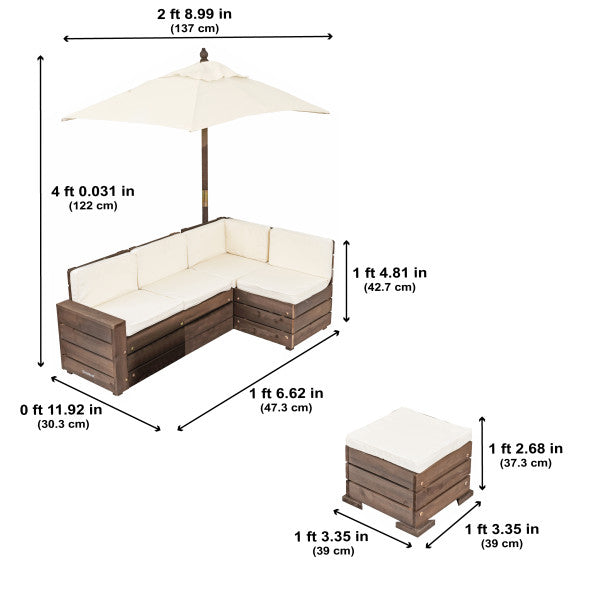 Outdoor Sectional Ottoman & Umbrella Set- Bear Brown & Beige By Kidkraft - Medaid International