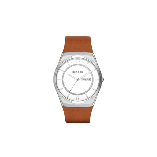 Skagen Melbye White Dial Men's Brown Leather Watch - Medaid International