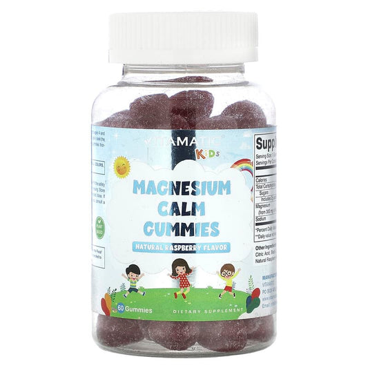 Vitamatic, Kids, Magnesium Calm Gummies, Natural Raspberry, 60 Gummies - Medaid International