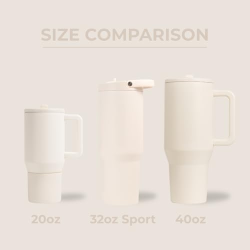 HydroJug Sport - Stainless Steel Tumbler with Straw, Vacuum Insulated, 32oz Leakproof Water Bottle, Ergonomic Design, Reusable, Dishwasher Safe, Rubber Base, Durable for Gym or Outdoors, Cream|B0DGHQWVDQ