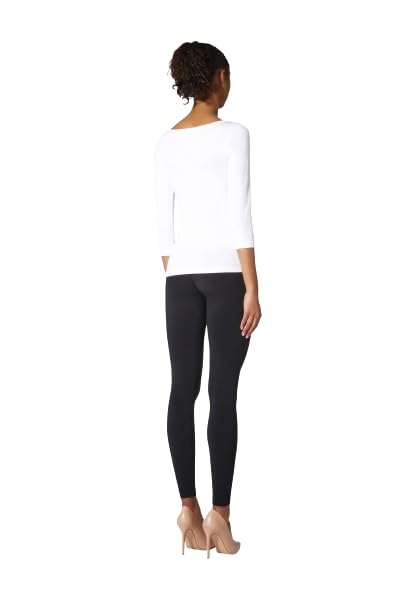 Wolford Cordoba Top Long Sleeves for Women Seamless Slim Fit Boatneck Shiny 3/4-Length Sleeves Soft Cotton Blend Interior White X-Small - Medaid International