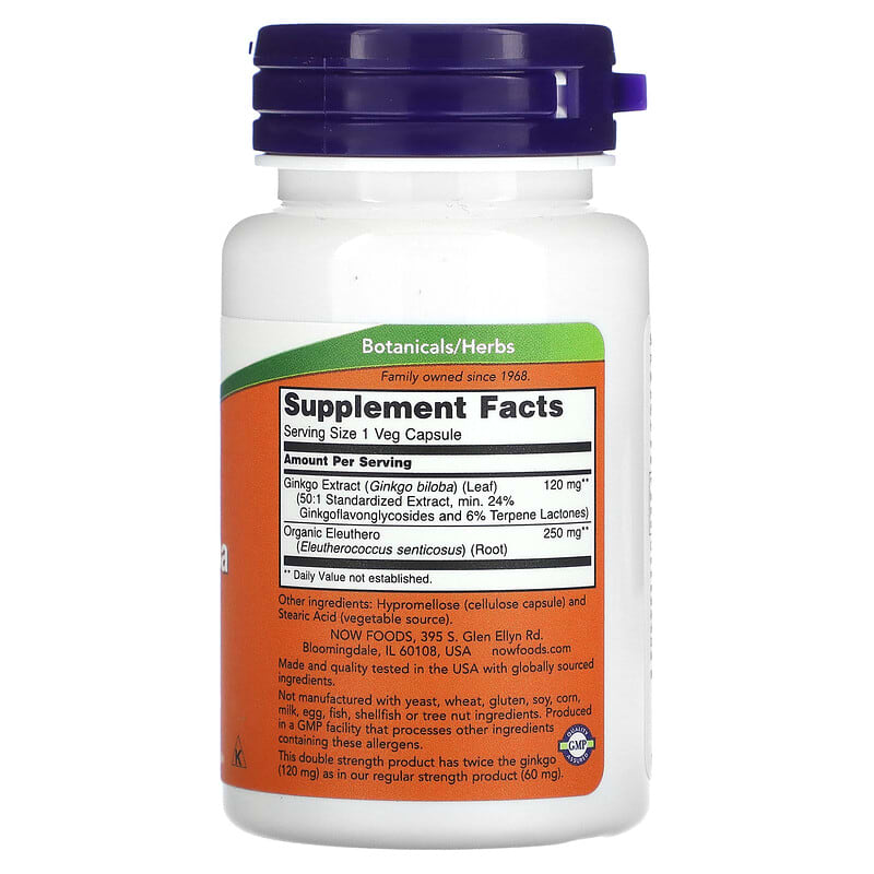 NOW Foods, Ginkgo Biloba, Double Strength, 120 mg, 50 Veg Capsules - Medaid International