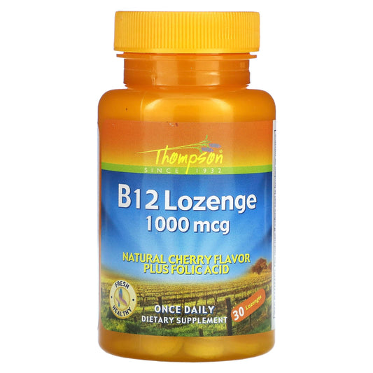 Thompson, B12 Lozenge, Natural Cherry, 1,000 mcg, 30 Lozenges - Medaid International