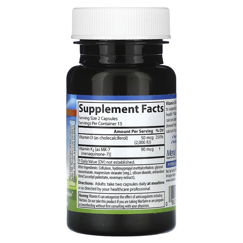 Carlson, Vitamin D3 + K2, 30 Vegetarian Capsules - Medaid International