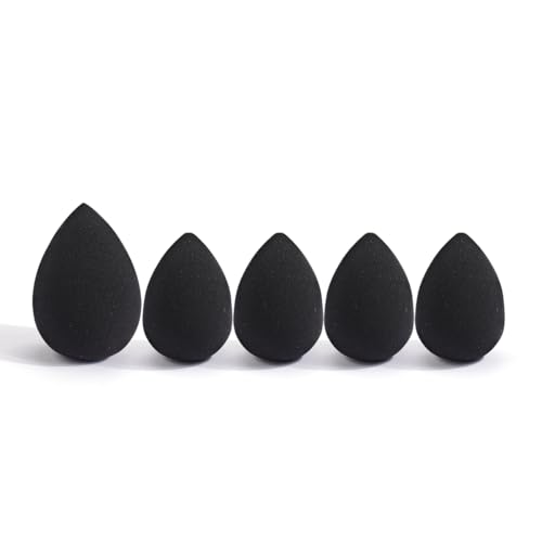 Powder Puff and Makeup Sponges Set, 5PCS Reusable Face Makeup Sponge Blender with Strap, Wet/Dry Use for Foundation & Powder (Black) - Medaid International
