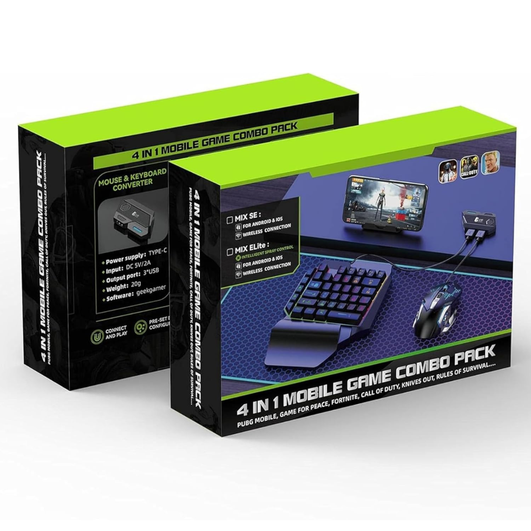 OEM 4-IN-1 Mobile Gaming Combo: Keyboard, Mouse, Converter, Stand - Medaid International