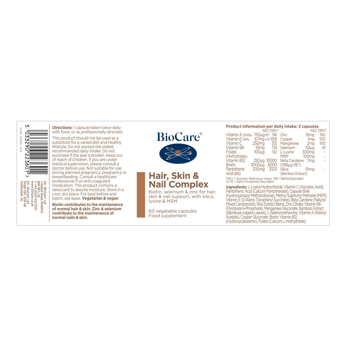 BioCare - Hair, Skin & Nail Complex 60 Capsules - Medaid International