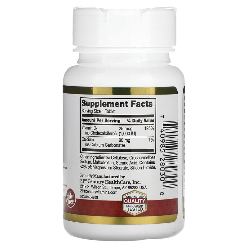 21st Century, D3, 25 mcg (1000 IU), 60 Tablets - Medaid