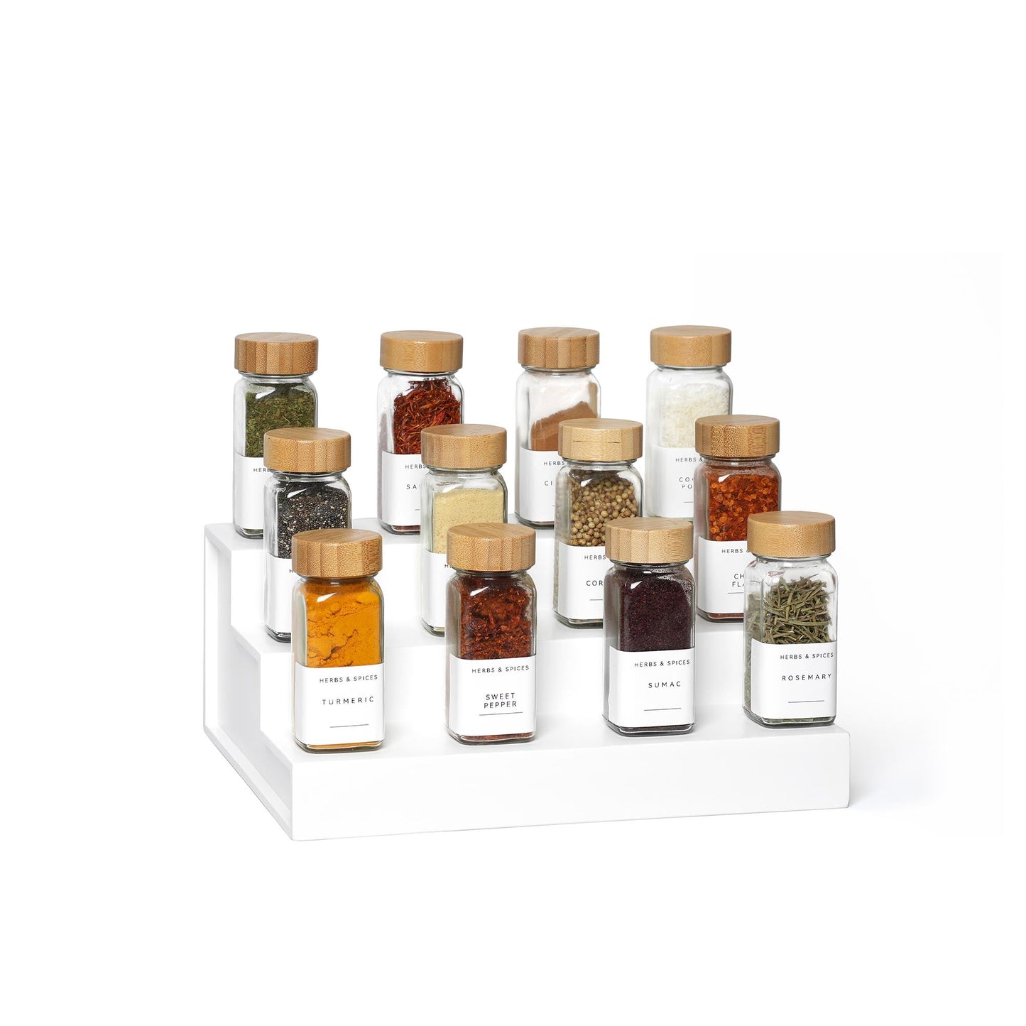 White Riser W/ Bamboo Spice Jar Shaker Set