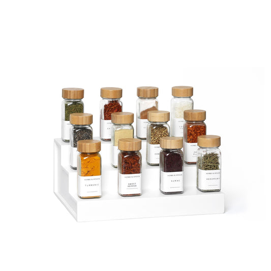 White Riser W/ Bamboo Spice Jar Shaker Set