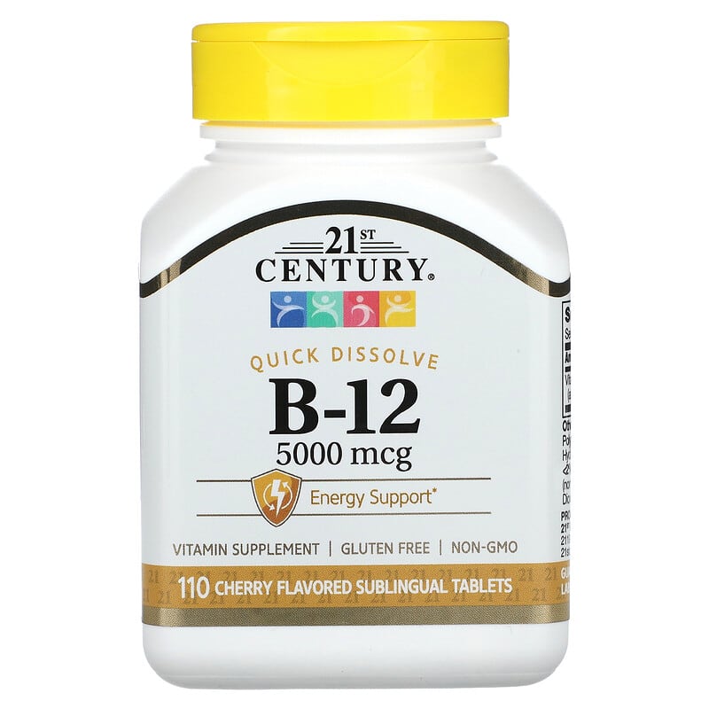 21st Century, B-12, Cherry, 5,000 mcg, 110 Sublingual Tablets - Medaid