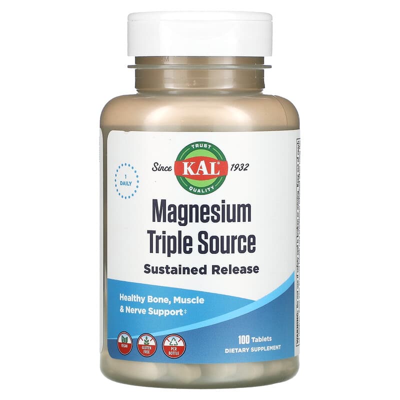 KAL, Magnesium Triple Source, 100 Tablets - Medaid International