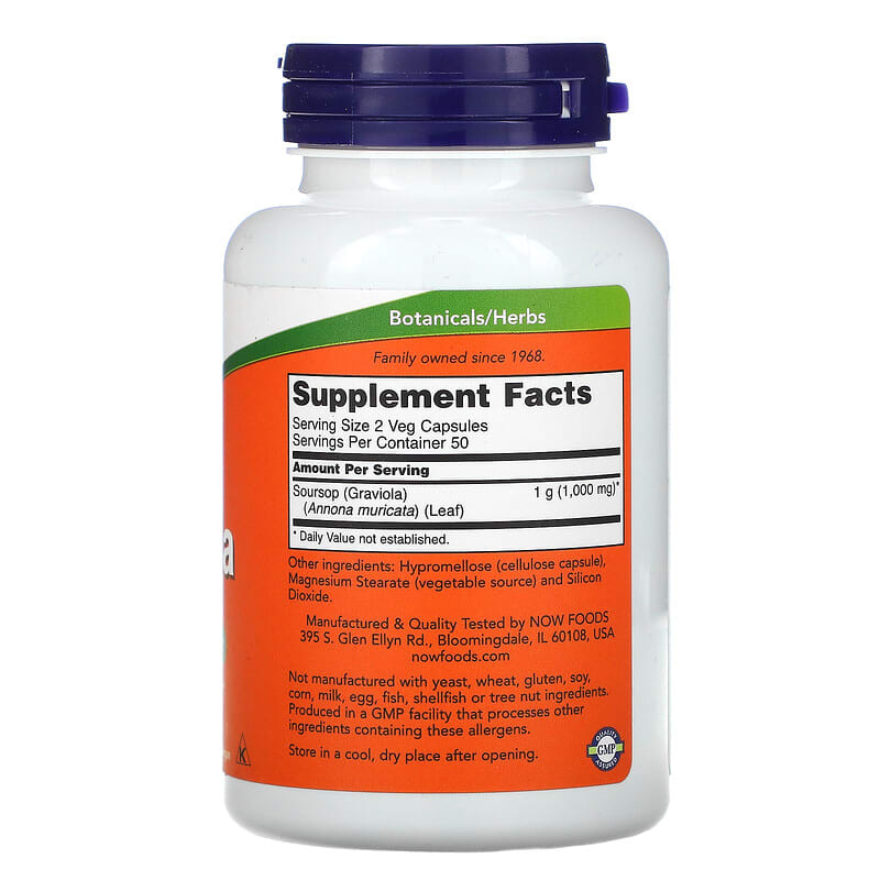 NOW Foods, Graviola, 500 mg, 100 Veg Capsules - Medaid International