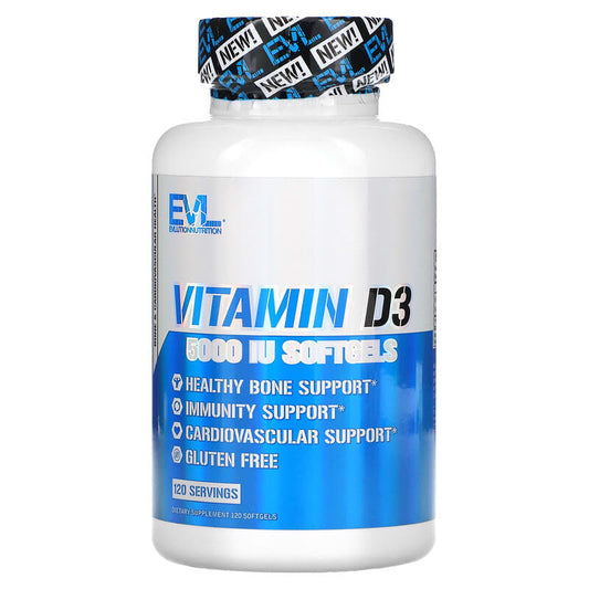 EVLution Nutrition, Vitamin D3, 5,000 IU, 120 Softgels - Medaid International