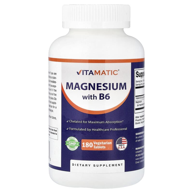 Vitamatic, Magnesium Glycinate with B6, 500mg, 180 Vegetarian Tablets - Medaid International