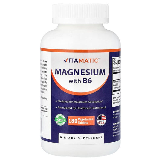 Vitamatic, Magnesium Glycinate with B6, 500mg, 180 Vegetarian Tablets - Medaid International
