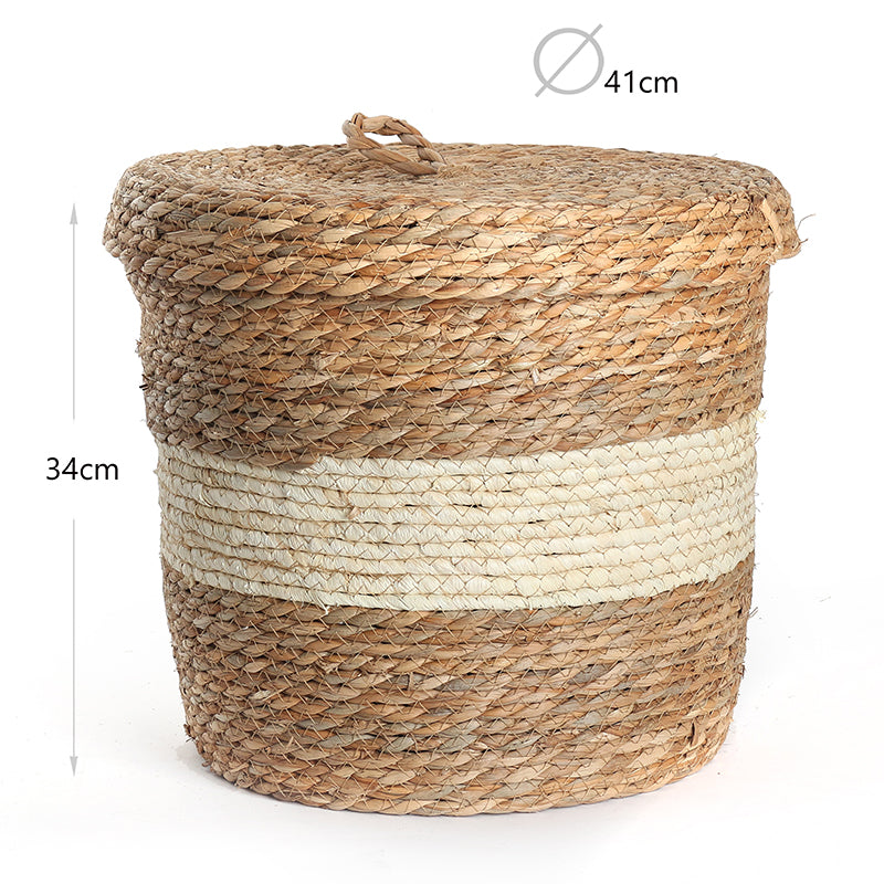 34 CM Multipurpose Handmade Wicker Woven Round Storage Basket with Lid Organizing Basket for Living Room Bedroom Nursery and Laundry - Medaid - Lebanon