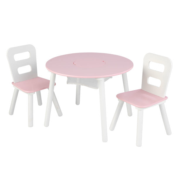 Round Storage Table & 2 Chair Set- White & Pink - Medaid International