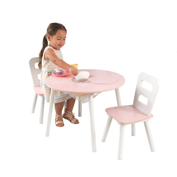 Round Storage Table & 2 Chair Set- White & Pink - Medaid International