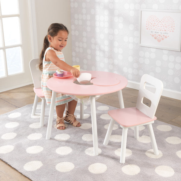 Round Storage Table & 2 Chair Set- White & Pink - Medaid International