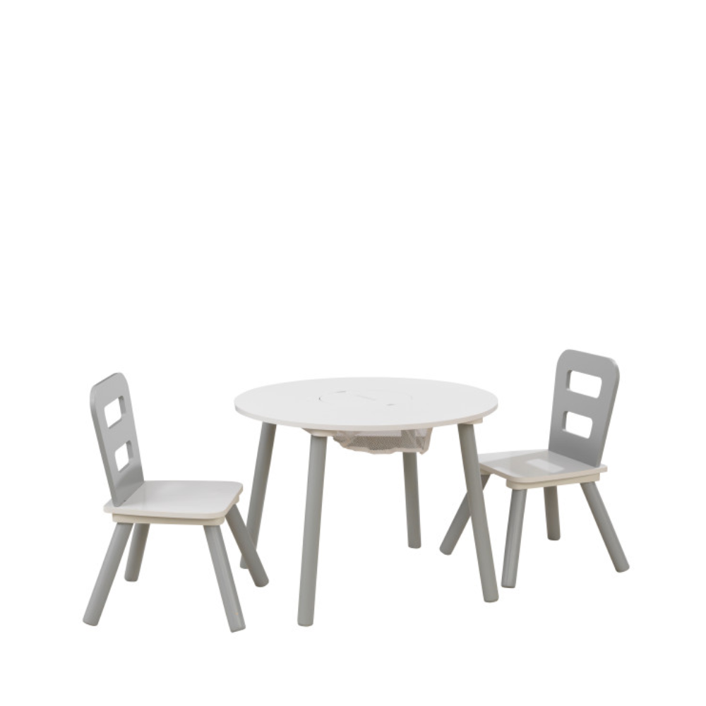 Round Storage Table & 2 Chair Set - Gray & White By Kidkraft - Medaid International