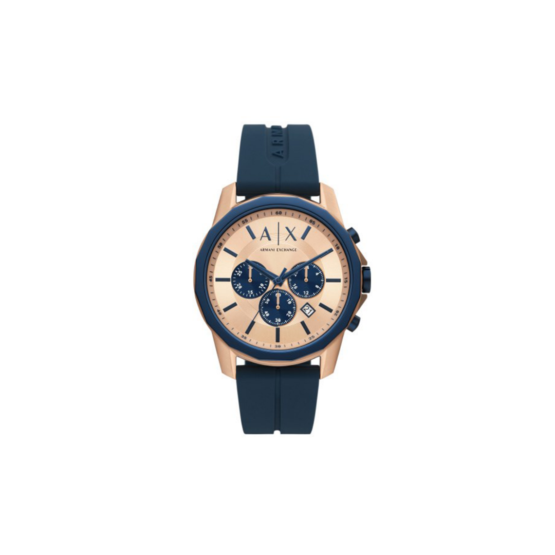Armani Exchange Chronograph Rose Gold Blue Silicone Watch - Medaid