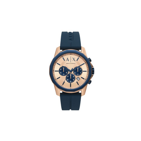 Armani Exchange Chronograph Rose Gold Blue Silicone Watch - Medaid