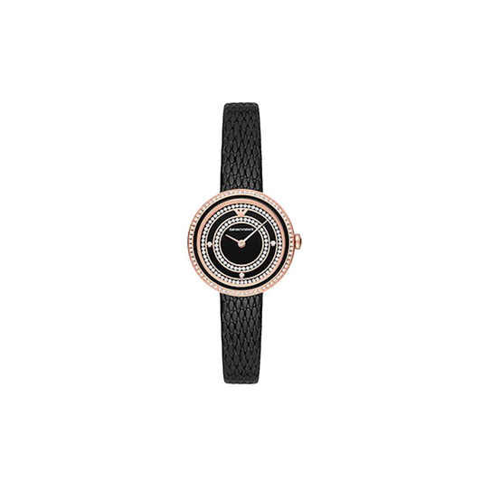 Emporio Armani Two-Hand Black Leather 30mm Watch - Medaid