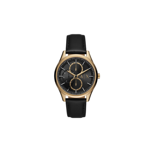 Armani Exchange Dante Gold-Tone Stainless Black Leather Watch - Medaid