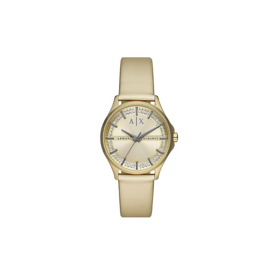 Armani Exchange Gold Dial And Leather Strap Watch - Medaid