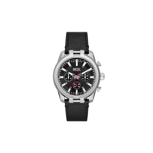 Diesel Split Chronograph Silver-Tone Black Leather Watch - Medaid International
